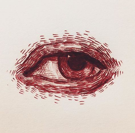 Red Ink Drawings Simple, Red Eye Drawing Aesthetic, Eye Drawing Ballpoint Pen, Cool Pen Sketches, Red Pen Aesthetic, Drawing With Red Pen, Pen Sketch Ideas Sketchbooks, Red Sketchbook Page, Painted Sketchbook Cover Ideas