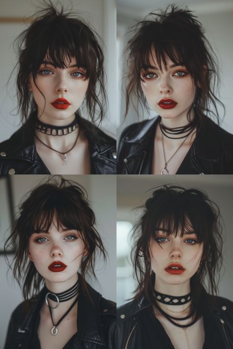 Wolf Cut Shaved Sides, Goth Hair Ideas, Dyed Wolf Cut, Goth Short Hair, Bangs Haircut Ideas, Bang Inspo, Shaggy Cut, Witchy Makeup, Haircut Ideas Trendy