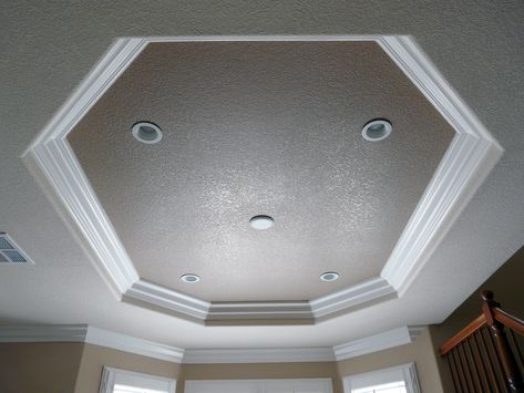 This octagon coffered ceiling looks great! #cofferedceiling #orangecounty #inlandempire #generalcontractor #loftaddition #roomaddition Octagon Ceiling Design, Octagon Tray Ceiling Ideas, Tray Ceiling Ideas Bedroom, Coffered Ceiling Bedroom, Crown Molding Tray Ceiling, Tray Ceiling Ideas, Coffer Ceiling, Tray Ceilings, Crib Design