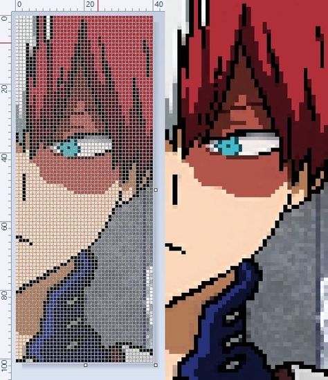 My Hero Academia Cross Stitch Pattern, Mha Cross Stitch, My Hero Academia Pixel Art Grid, My Hero Academia Cross Stitch, Anime Pixel Art Minecraft, Mha Pixel Art, Anime Pixel Art Grid, Anime Pixel, Todoroki Shouto