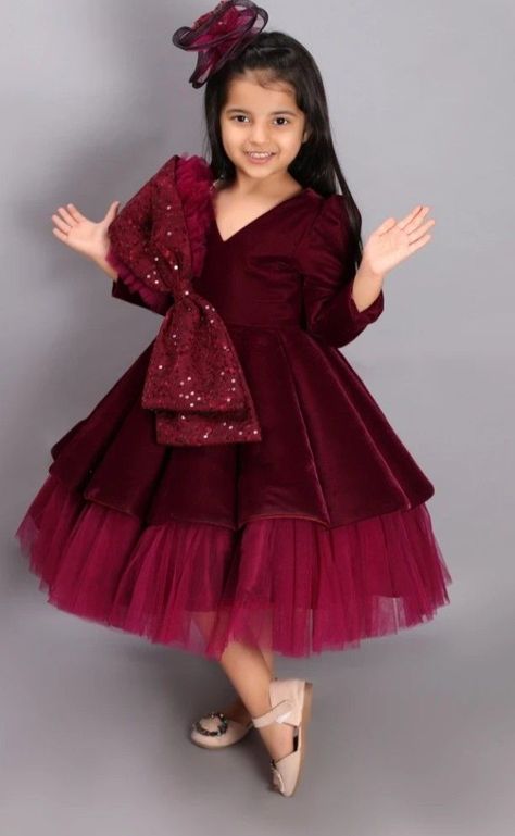 Pin by Tam Imama on Girl's Gown | Kids gown, Kids designer dresses, Dresses kids girl Velvet Gown For Kids, Velvet Frock For Kids, Velvet Dress For Kids, 1st Birthday Girl Dress, Gown For Kids, Girls Velvet Dress, Kids Party Wear Dresses