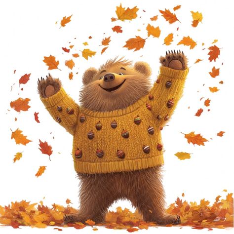 Autumn Bear, Sticker Images, Animated Pics, Thanksgiving Clipart, Fall Greeting Cards, Cozy Sweaters Autumn, Crafts Fall, Bear Picnic, Autumn Holiday