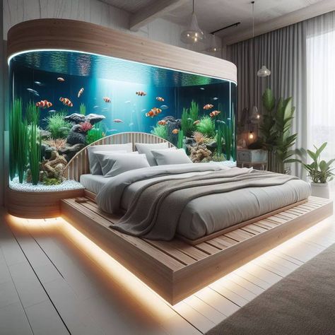 🤩🤩🤩 Aquarium Bedroom, Holiday Living Room, Built In Bed, Traditional Bed, Unique Beds, Types Of Beds, Bedroom Decoration, Living Room Style, Beautiful Bedding