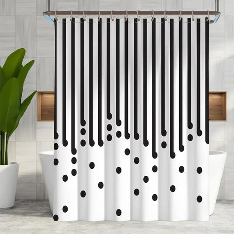 Fabric Shower Curtain Hooks Black White Shower Curtain - Temu Modern Kids Bathroom, Black White Shower Curtain, Striped Shower Curtain, Black And White Shower Curtain, Geometric Shower Curtain, White Bathroom Decor, Retro Living Rooms, Bathroom Modern, Striped Shower Curtains