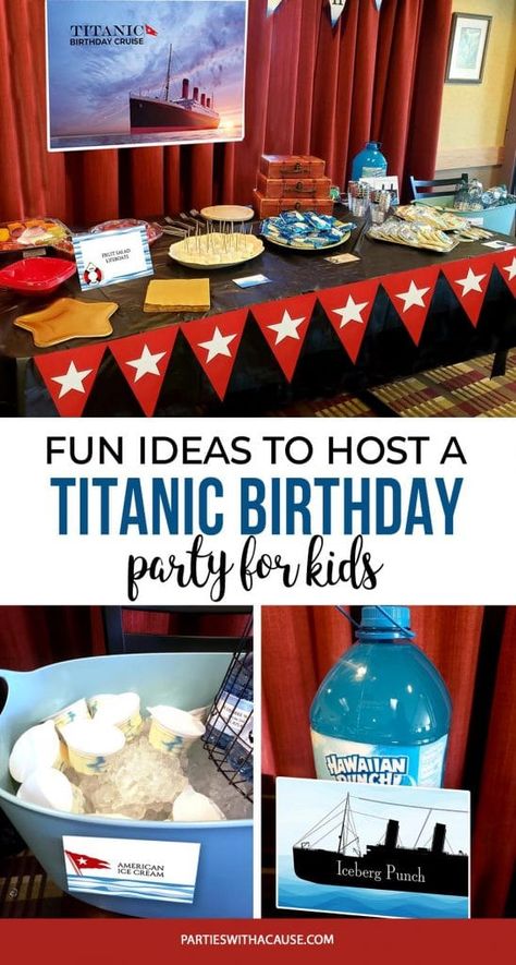 Diy Titanic Decorations, Titanic Party Decorations Diy, Titanic Movie Night Ideas, Titanic Birthday Party Favors, Titanic Themed Snacks, Titanic Food Ideas, Titanic Gift Ideas, Titanic Theme Birthday Party, Titanic Bday Party