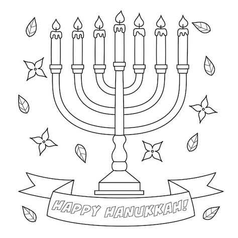 Happy hanukkah menorah coloring page for... | Premium Vector #Freepik #vector #colouring #coloring-book #line-illustration #outline Hanukkah 2023, Hanukkah Coloring Pages, Cookie Holiday, Hanukkah Art, Illustration Outline, Lion Coloring Pages, Hanukkah Crafts, Jewish Festivals, Cookie Kit