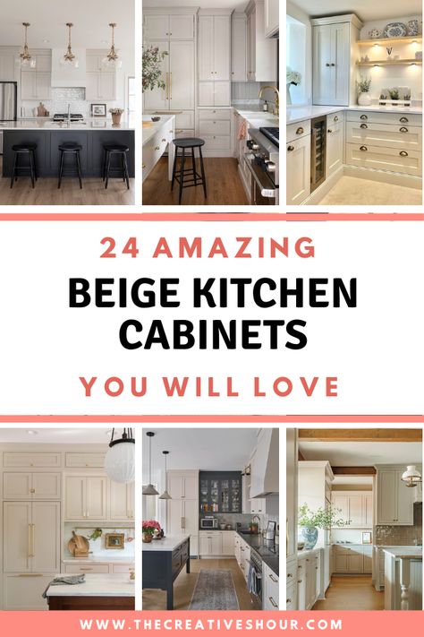 Discover captivating beige kitchen cabinet ideas that redefine elegance. Elevate your space with versatile designs and timeless warmth. Tan Kitchen Cabinets Black Hardware, Beige Cabinets With Black Hardware, Modern Beige Kitchen, Tan Kitchen Cabinets, High Gloss Kitchen Cabinets, Gold Kitchen Hardware, Beige Bar Stools, Beige Kitchen Cabinets, Gloss Kitchen Cabinets