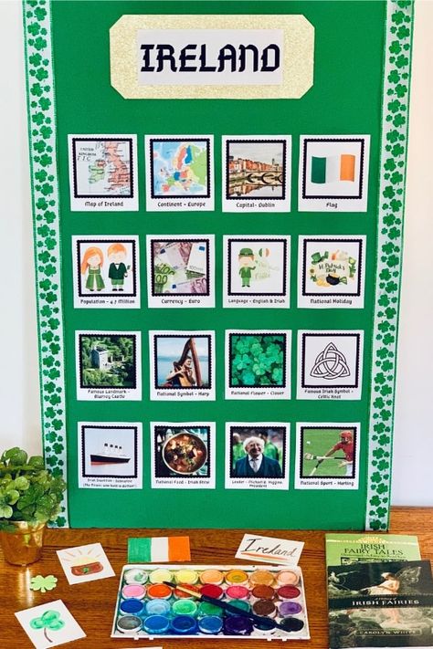 Ireland Concentration Game for Kids • Our Crafty World Ireland Culture Project, Ireland Bulletin Board Ideas, Ireland Poster Board Project, World Thinking Day Ireland, Ireland Classroom Decorations, Ireland Activities For Kids, Ireland Crafts For Kids, Ireland Crafts, Facts About Ireland