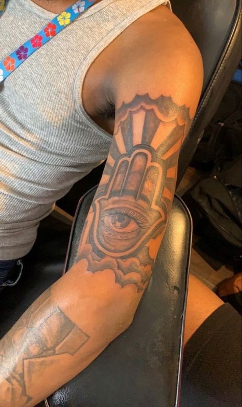 Evil Eye Tattoo For Men, Top Wrist Tattoos Men, Eye Tattoo Ideas Women Sleeve, Hasma Tattoo Men, Movie Related Tattoos, Medium Forearm Tattoo Men, Male Hand Tattoos Ideas, Hamsa Hand Tattoo Men, Creator Of My Own Reality Tattoo