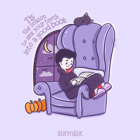 Tis the season 📚🧛🏻🎃 there’s nothing like a fall breeze, a cozy chair and a good book 😌 What books have you read lately? I’m currently… | Instagram Cozy Arm Chair, Chair Illustration, Chair Drawing, Bad Art, Autumn Illustration, Cozy Chair, Halloween Illustration, Illustrator Artist, What Book