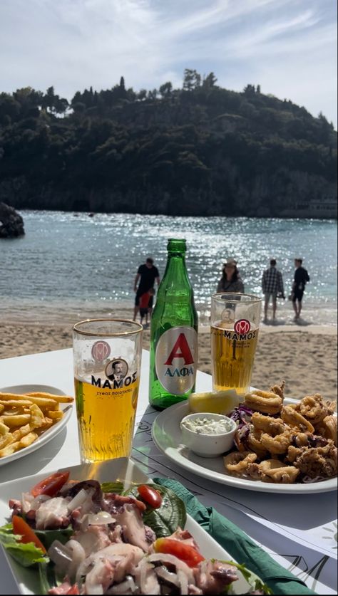 Beer kalamari greece greek food Mediterranean mamos alfa beer salad sea sun summer spring corfu kerkira kerkyra Greek fries recipe tourist tourist inspo summery sammeraki tzatziki traditional Corfu Food, Beer Salad, Food Mediterranean, Greek Summer, Greek Food, By The Beach, Corfu, Prague, Rome