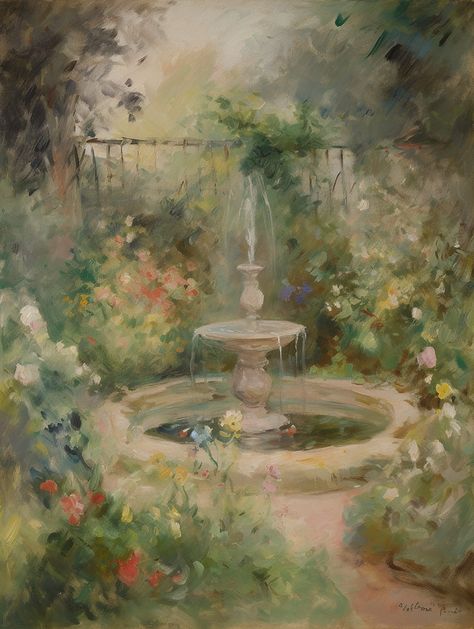 Vintage Italy Painting, Paint Me Like One Of Your French, Rococo Garden Painting, Small Impressionist Paintings, The Secret Garden Painting, French Garden Painting, Romantic Era Paintings Romanticism, Vintage Garden Painting, Whimsical Garden Painting