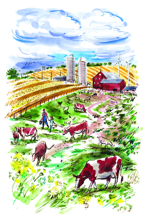 #DanWilliams #farm #cattle #cows #country #farming #illustration #lindgrensmith Farming Artwork, Farm Illustration Design, Farming Painting, Farming Drawing, Agriculture Drawing, Farming Illustration, Farm Sketch, Farming Art, Agriculture Art