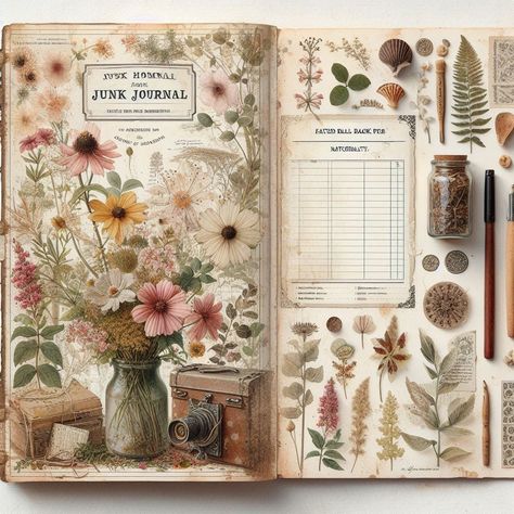 Printable Junk Journal Kit - Naturalist, Flora, Flowers, Botanical, Nature - Faded Blank Page Edith Holden Style - Herbal Cottagecore Journaling, Blank Pages Aesthetic, Cottagecore Journal, Journal D'inspiration, Junk Journal Printables, Botanical Printables, Botanical Journal, My Porch Prints, Edith Holden