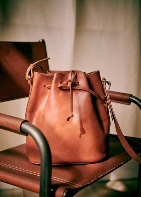 Habitually Chic® » Sézane Fall 2020 Collection Parisian Wardrobe, French Brands, Leather Bucket Bag, Leather Bucket, Leather Pieces, Pocket Bag, Fall Collections, Vegetable Tanned Leather, Parisian Style