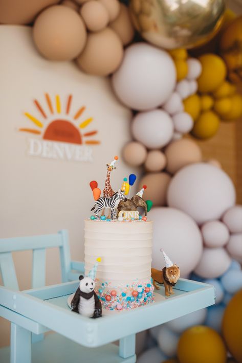 Party Animals First Birthday Theme, Party Animal One Year, Come One Come All First Birthday, Party Animal First Birthday Cake, Simple 1st Birthday Party Boy, Animals In Party Hats Cake, Animal Party Hat Cake, Birthday Food Ideas For Kids, Birthday Animal Theme