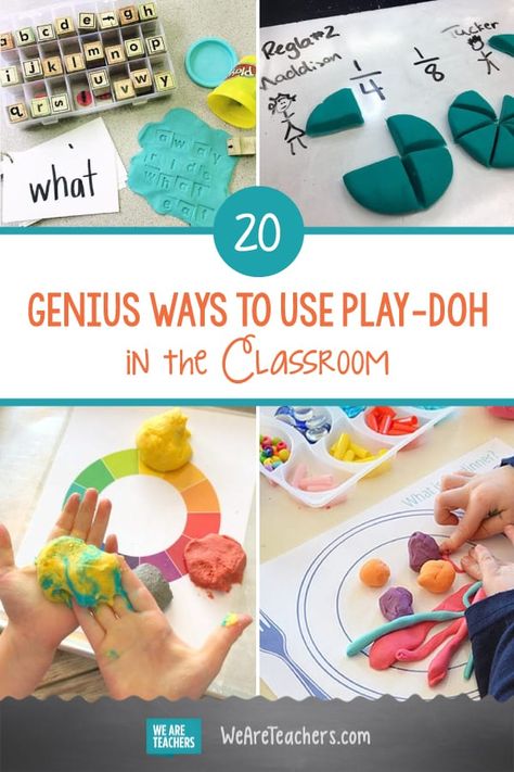 20 Genius Ways to Use Play-Doh in the Classroom. Check out all of our favorite Play-Doh learning ideas and help students get hands-on practice with reading, math, science, and more. #activities #STEM #classroom #preschool #math #elementaryschool Play Doh Activities Kindergarten, Play Doh Learning Activities, Play Doh Stem Activities, Play Dough Math Activities, Play Doh Steam Activities, Steam Homeschool, Play Doh Ideas, Using Playdough In The Classroom, Playdoh Provocation