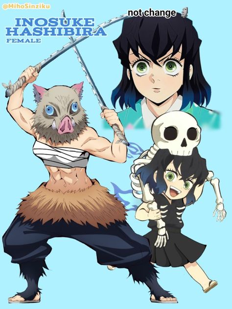 Pls give credit if u use •‿< Inosuke Female Version, Female Inosuke, Demon Slayer, Fan Art, Anime, Quick Saves