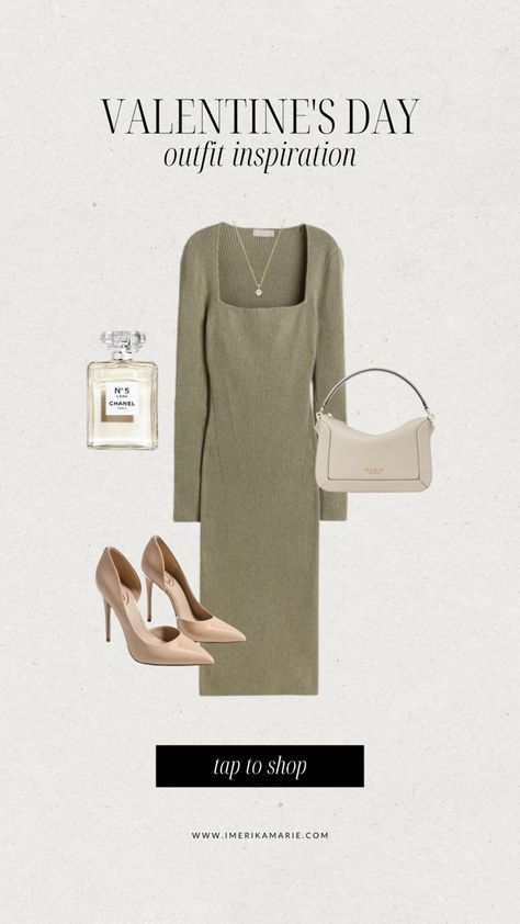 valentine’s day outfit Feminine Outfits Classy, Nude Heels Outfit, Heels Outfits Dress, Erika Marie, Valentines Day Outfit Ideas, Outfit Ideas Date Night, Outfit Ideas Date, Purse Chanel, Soft Feminine Outfits