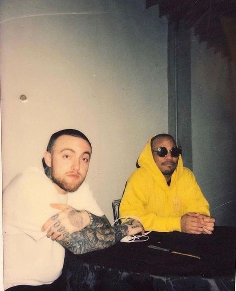 mac miller tattoos, yellow sweater, white tee, tattoos Estilo Vans, Mac Collection, Anderson Paak, Mac Miller, Big Mac, Rappers, Music Artists, Ariana Grande, Deadpool