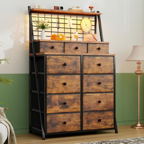 PRICES MAY VARY. 【Unique Dresser with 11 Large Capacity Drawers】Dresser size: 33.9"Wx11.8"Dx51.2"H. The dressers and chests of drawers has extra storage space and can easily hold many clothes and socks, freeing up tons of space in your small room. Tall dresser has 8 large drawers, 3 medium drawers, and 3 wooden shelves. Sorting and organizing is easy! The black dresser is easy to use and is the perfect helper for organizing your room. Multi-functional bedroom dresser can meet all your organizing Grid Wall Panel, Living Room Closet, Unique Dresser, Functional Bedroom, Shelves Metal, Grid Wall, Highboy Dresser, Black Dresser, Black Dressers