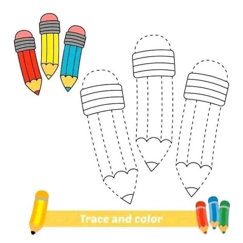 Trace And Color Worksheets For Kids, Trace And Color Worksheets, Pencil For Kids, Trace And Color, Kids Handwriting Practice, Kids Handwriting, Tracing Sheets, Drawing Lessons For Kids