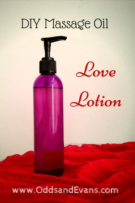 This easy DIY massage oil recipe is sure to please! Make your own homemade love lotion to enhance the power of touch with aphrodisiac aromas. www.OddsandEvans.com Easy Love Potion Recipe, Massage Oil Recipe Diy, Essential Oil Massage Recipe, Lotion Recipes With Essential Oils, Pheromone Oil Diy, Doterra Massage Oil Recipes, Massage Oils With Essential Oils Recipes, Diy Pheromones For Women, Edible Massage Oil Recipe