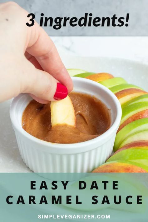 EASY DATE CARAMEL SAUCE - Simple Veganizer Date Apple Dip, Date Caramel Dip, Date Dip Recipe, Healthy Caramel Dip, Date Caramel Apples, Date Caramel Recipe, Healthy Caramel Sauce, Date Caramel Sauce, Healthy Caramel Apple