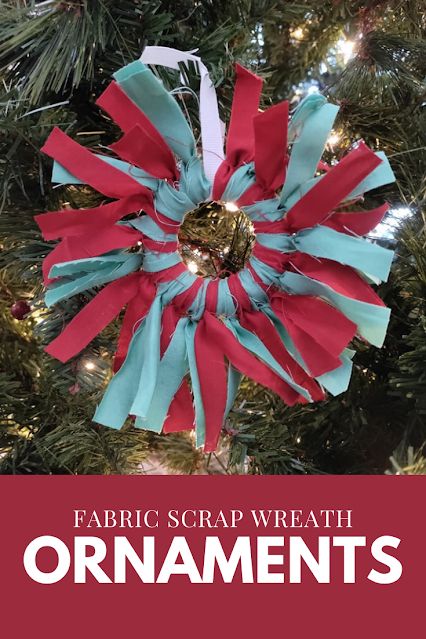 Fabric scrap wreath ornament Scrap Wreath, Cinnamon Sticks Christmas, Stick Christmas Tree, Easy Ornaments, Fabric Tree, Wreath Ornament, Quilted Ornaments, Ornament Tutorial, Fabric Ornaments