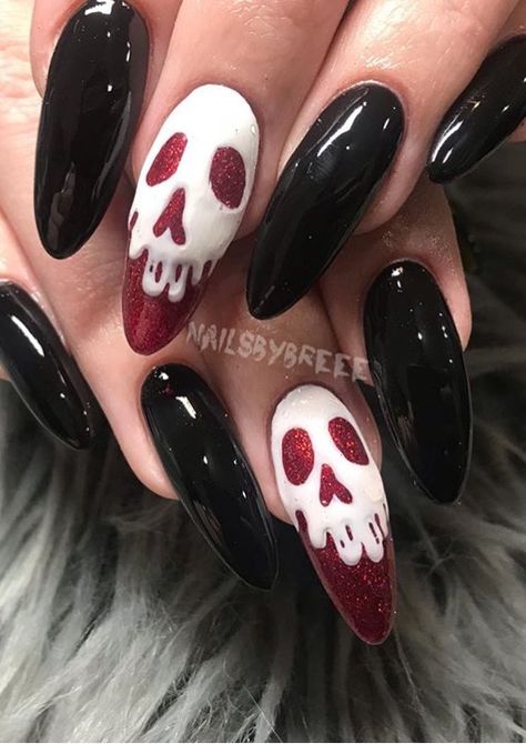 Medium Length Goth Nails, Skull Halloween Nails, Depeche Mode Nails, Poison Apple Nails, Goth Nails, Polka Dot Nails, Dots Nails, Nails Only, Acrylic Nails Coffin Short