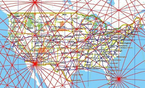 Ley lines across the United States. Lay Lines, Earth Grid, Ley Lines, Mysterious Universe, Great Pyramid Of Giza, Ancient Maps, United States Map, Pyramids Of Giza, Wow Art