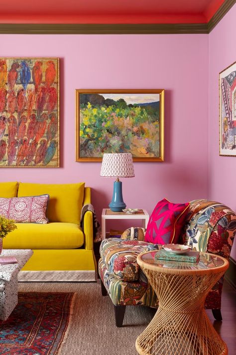 Cottage Family, Floral Armchair, Yellow Couch, Layered Rugs, Room Paint Colors, Space Interiors, Paint Colors For Living Room, Beautiful House, English Cottage