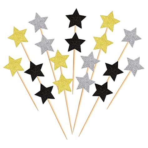 Star Cupcake Toppers, Star Cake Topper, Black And Gold Cake, Star Cake, Star Cupcakes, New Year Photo, Rustic Birthday, Gold Cake Topper, Cake Decorating Kits