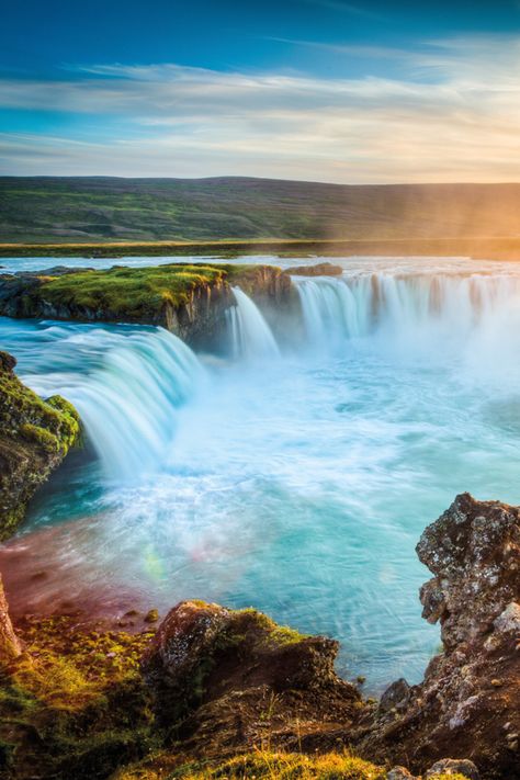 Iceland Must See: Goðafoss, "Waterfall of the Gods" #VikingCruises #oceancruises #travel #iceland #icelandtravel #nature #wanderlust #bucketlist #traveldestinations #worldtraveler #vacation #norway Nature Waterfall, Travel Iceland, Iceland Adventures, Cheap Places To Travel, Water Nature, Body Of Water, Water Water, Water Resources, Iceland Travel