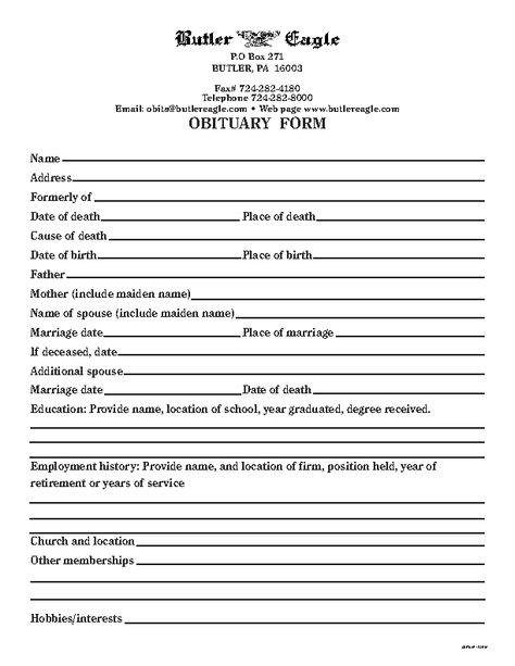 Fill In The Blank Obituary Template (1) - TEMPLATES EXAMPLE | TEMPLATES EXAMPLE Write An Obituary, Certificate Of Achievement Template, Obituary Template, Emergency Binder, Blank Check, Obituaries Template, Fill In The Blank, Program Template, List Template