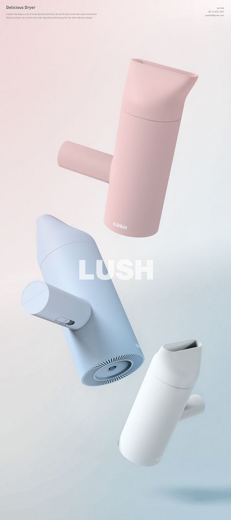 Delicious Dryer_LUSH Concept on Behance Electronic Workbench, Cmf Design, Industrial Design Trends, Produk Apple, Beauty Products Photography, Hair Dryers, Yanko Design, Design Living, Design Sketch