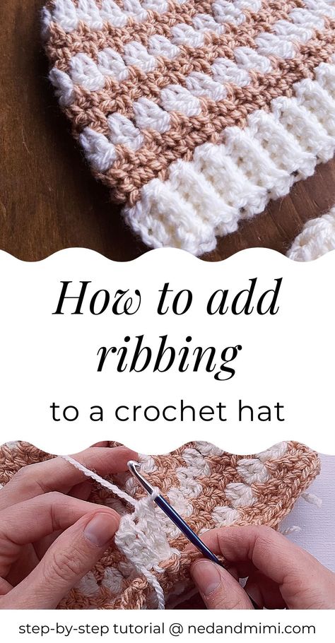 Crochet Hat Bands Pattern, How To Crochet Ribbing On Hat, How To Add Ribbing To Crochet Hat, Crochet Hat Ribbing, Crochet Beanie Ribbed Band, How To Add Ribbing To Crochet, Adding Ribbing To Crochet, How To Add Ribbing To Crochet Sweater, Crochet Hat Edging