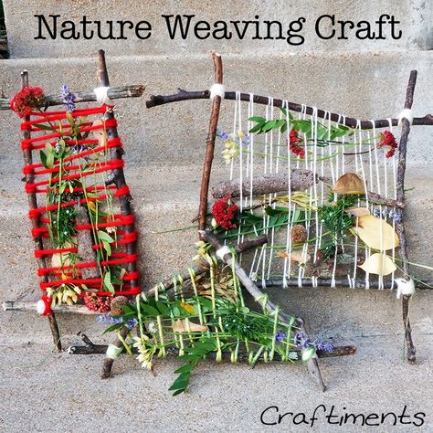 25 of the BEST Outdoor - Nature Art & Crafts - Emma Owl Kids Weaving Projects, Nature Weaving, Weaving Craft, Camping Activities For Kids, Indoor Camping, Weaving For Kids, Fun Activities To Do, Indoor Fun, Camping Activities