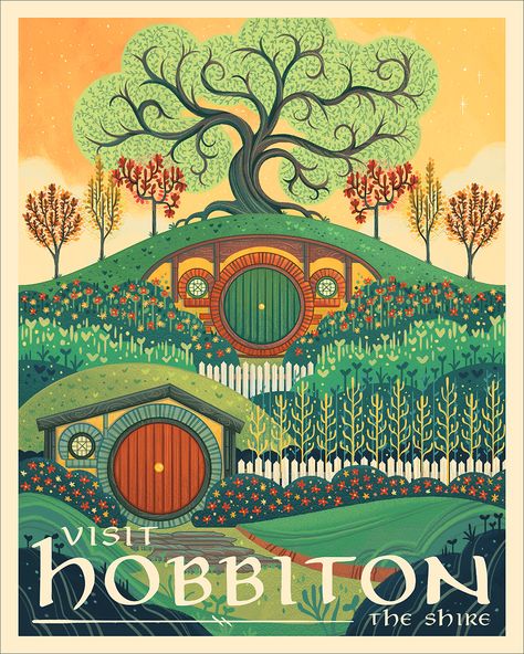 Hobbit Quilt, Casa Do Hobbit, Art Bio, Middle Earth Art, Tolkien Art, Lotr Art, Retro Travel Poster, The Shire, Funky Junk