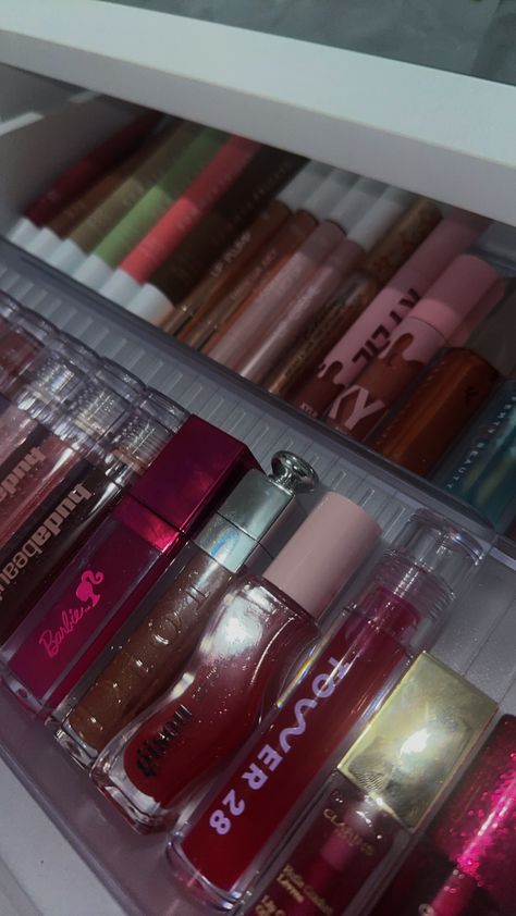 A peek inside my lip gloss drawer 🎀✨ Gloss Lipstick, Birthday Wishlist, Inside Me, Lip Gloss, Vanity, Lips, Purse, Birthday, Christmas