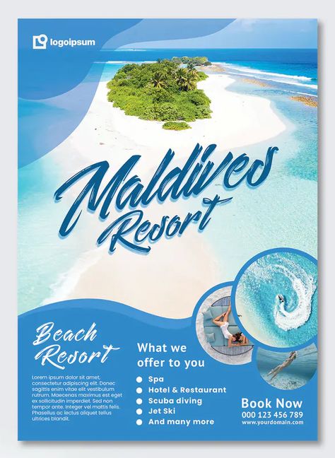 Beach Resort Poster Design, Resort Advertising Design, Resort Graphic Design, Travel Poster Design Graphics, Resort Poster Design, Tourism Brochure Design, Travel Flyer Design, Travel Graphic Design, Resort Poster