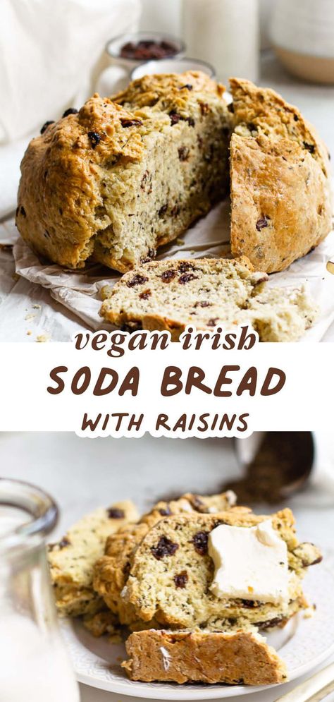 Irish Soda Bread Vegan, Vegan Soda Bread Recipe, Vegan Irish Soda Bread Easy, Dairy Free Irish Soda Bread, Vegan Bread No Yeast, Vegan Soda Bread, Soda Bread Without Buttermilk, Seasonal Vegan Recipes, Dairy Free Bread