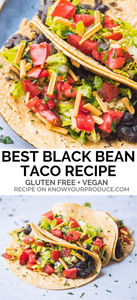 Black Bean Tacos Vegetarian, Meatless Taco Bowl, Vegan Taco Tuesday, Meatless Tacos Recipes, Black Bean Tacos Recipes, Meatless Tacos, Veggie Tacos Recipes, Noom Meals, Meatless Taco