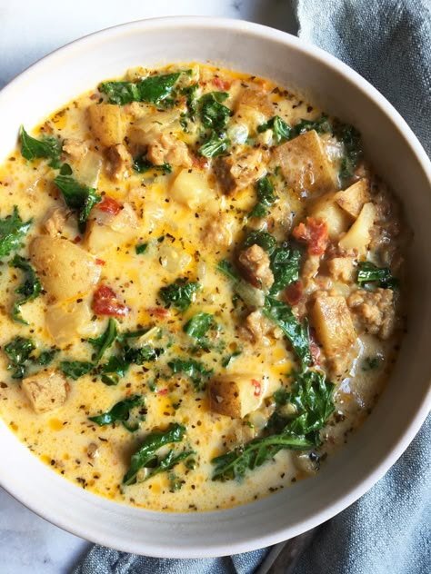 Vegetarian Zuppa Toscana, Veggie Entrees, Vegetable Ramen, Veg Meals, Zuppa Toscana Soup, Vegetarian Sausages, Tuscan Soup, Toscana Soup, Veggie Sausage