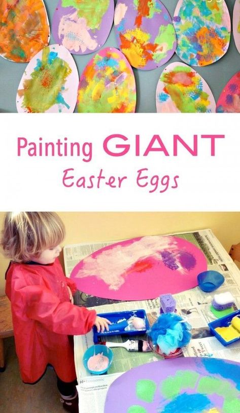 BIG ART for Kids, this Easter Egg Craft Project is a fun process art activity! The result - GIANT Easter Eggs! | Easter Crafts for Kids | Easter Egg Crafts for Kids Montessori Easter, Giant Easter Eggs, Easter Egg Craft, Egg Craft, Easter Arts And Crafts, Easter Preschool, Painting Activities, Easter Egg Crafts, Toddler Easter