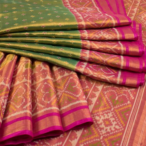 Buy online Handwoven Ikat Patola Silk Saree With Peacock Motifs Pallu & Zari Border 10026151 Clothes Manifestation, Ikkat Design, Floral Skirt Outfits, Cotton Dress Pattern, Patola Silk Saree, India Textiles, Peacock Motifs, Ethnic Clothes, Wedding Sarees Online