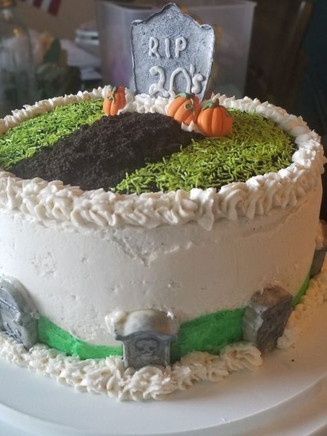 Grave Birthday Cake, Cemetery Birthday Cake, Dirt Cake Graveyard, Graveyard Dirt Cake, Cake Double Layer, Halloween Graveyard Dirt Cake, Tombstone Cake, Halloween Cake Graveyard, Baileys Buttercream