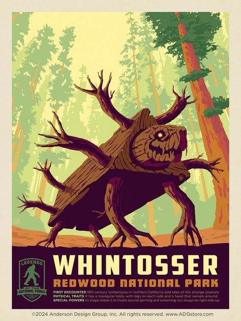 West Virginia Cryptids, Poster Art Vintage, Travel Elements, Monster Hunt, Groups Poster, Anderson Design Group, Redwood National Park, Scifi Fantasy Art, Journal Travel