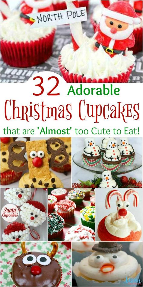 32 Adorable Christmas Cupcakes that are 'Almost' too Cute to Eat Cupcakes Holiday, Santa Cupcakes, Christmas Cupcakes Recipes, Christmas Cupcakes Decoration, Baked Goat Cheese, Holiday Cupcakes, Candy Sprinkles, Christmas Sweets, Monkey Bread