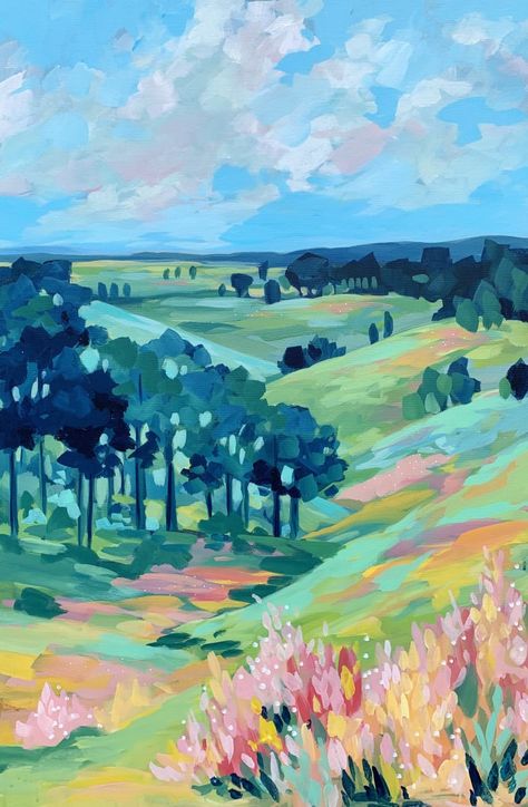 Clair Bremner, Colorful Landscape Paintings, Painting Inspo, Landscape Illustration, Colorful Landscape, Gouache Painting, Art Reference Photos, Abstract Landscape, Painting Inspiration